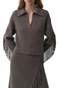 Natalia Collared Sweater in Mushroom Melange