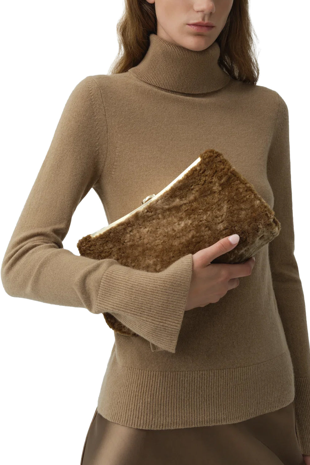 Solange Shearling Clutch in Caramel