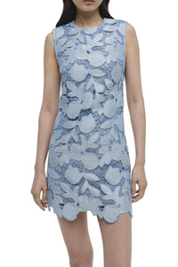 Mickie Embroidered Mini Dress in Periwinkle Sky