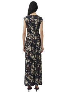 Acacia Draped Jersey Midi Dress in Black Multi