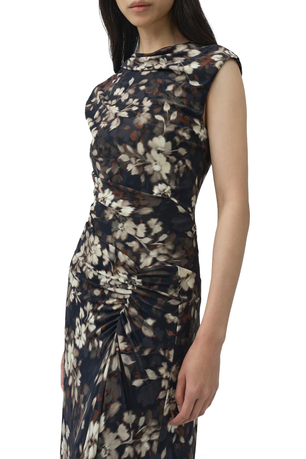 Acacia Draped Jersey Midi Dress in Black Multi