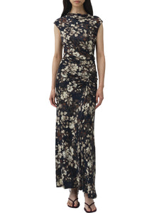 Acacia Draped Jersey Midi Dress in Black Multi