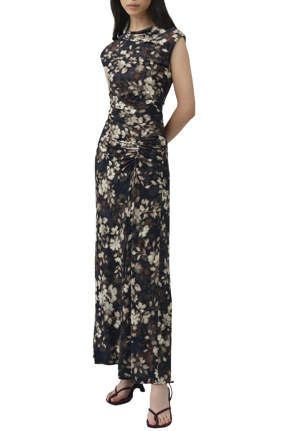 Acacia Draped Jersey Midi Dress in Black Multi
