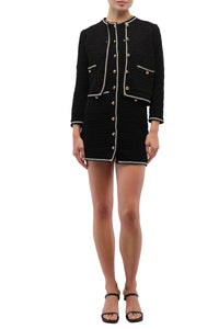 Kerris Sleeveless Button Front Mini Dress in Black Ivory