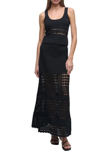 Westly Open Stitch Midi Skirt in Black