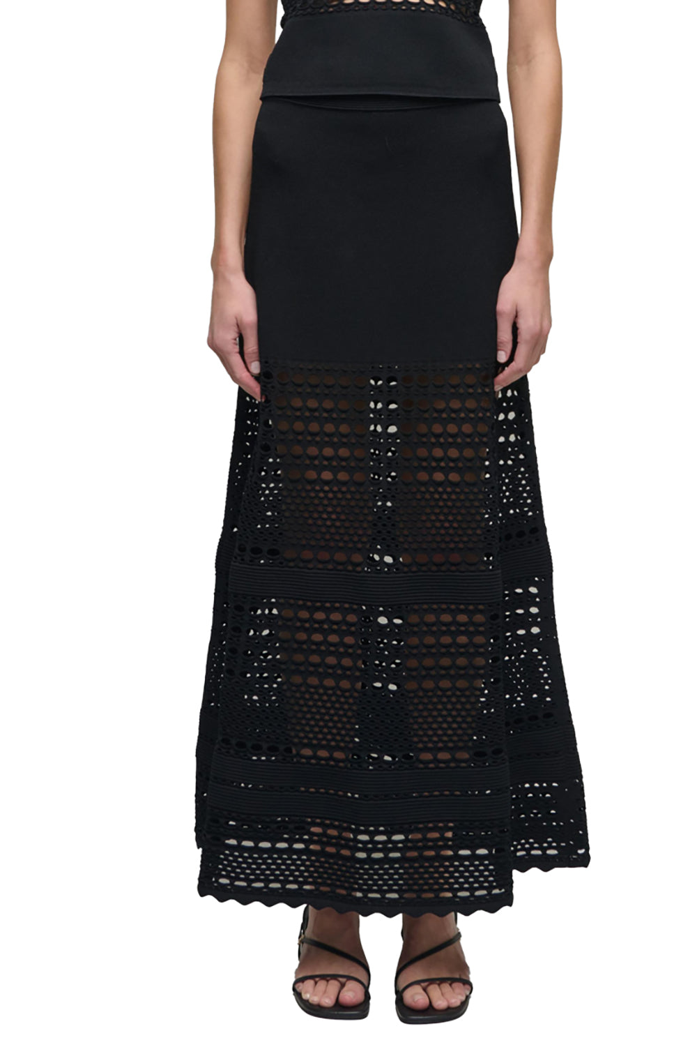 Westly Open Stitch Midi Skirt in Black