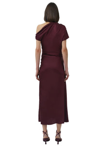 Joanna Off Shoulder Satin Midi Dress in Fig
