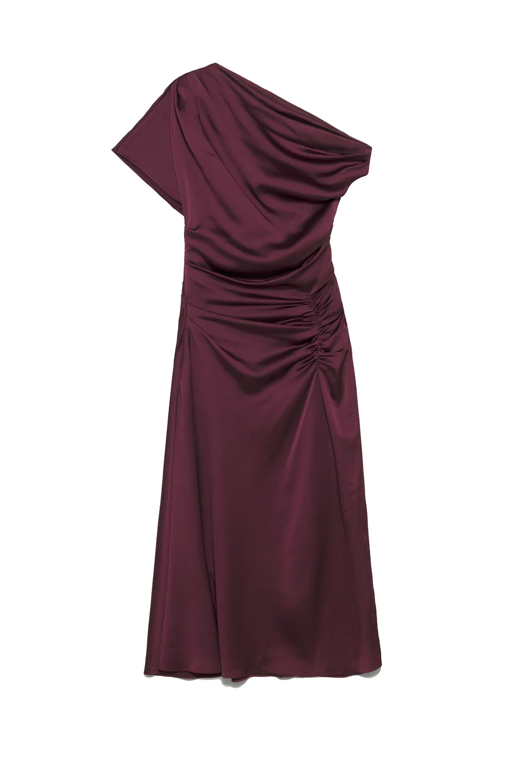 Joanna Off Shoulder Satin Midi Dress in Fig
