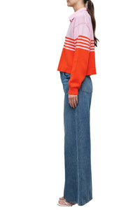 Jules Knit Polo in Lobster Stripe