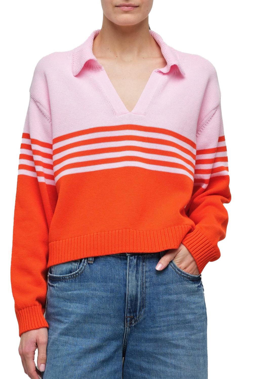 Jules Knit Polo in Lobster Stripe