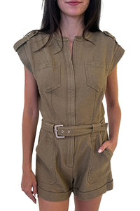 Tinka Belted Romper in Tan