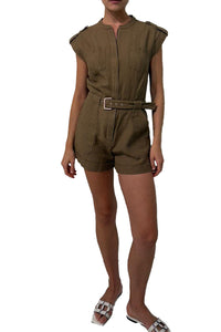 Tinka Belted Romper in Tan