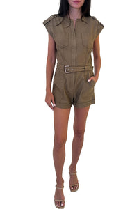 Tinka Belted Romper in Tan