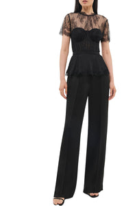 Kehlani Lingerie Lace Short Sleeve Bustier Top in Black