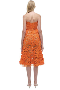 Fleurella Applique Midi Dress in Orange