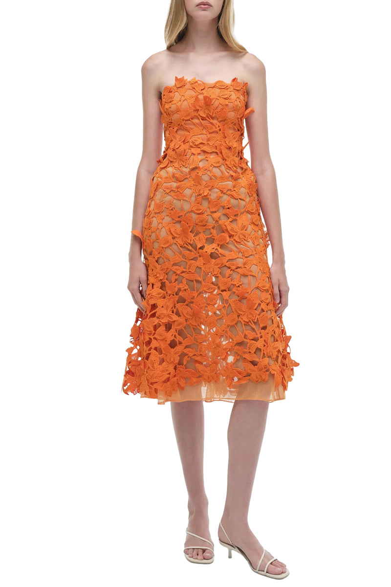 Fleurella Applique Midi Dress in Orange