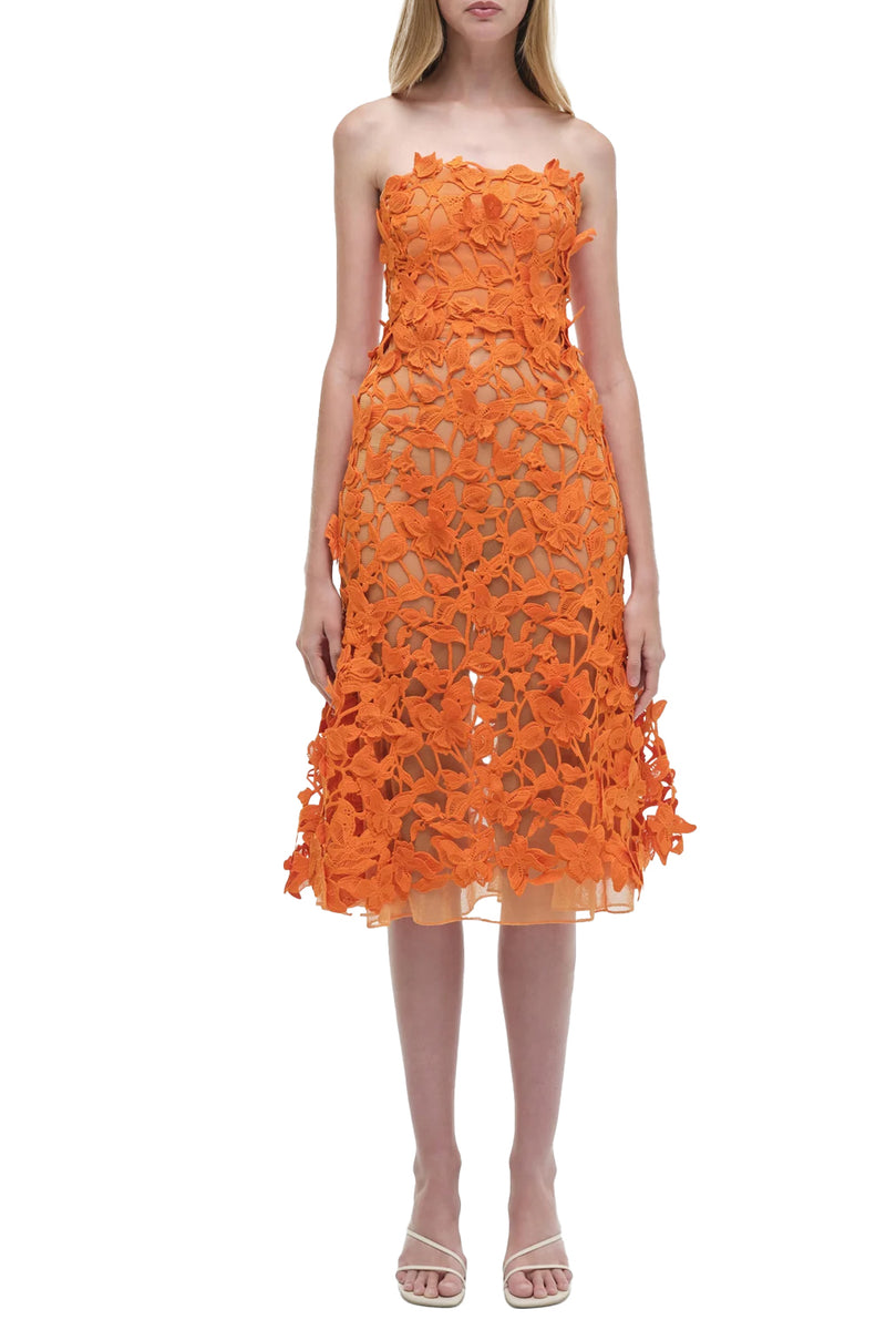 Fleurella Applique Midi Dress in Orange