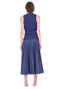 Stella Pleated Skirt with Knit Yoke in Midnight