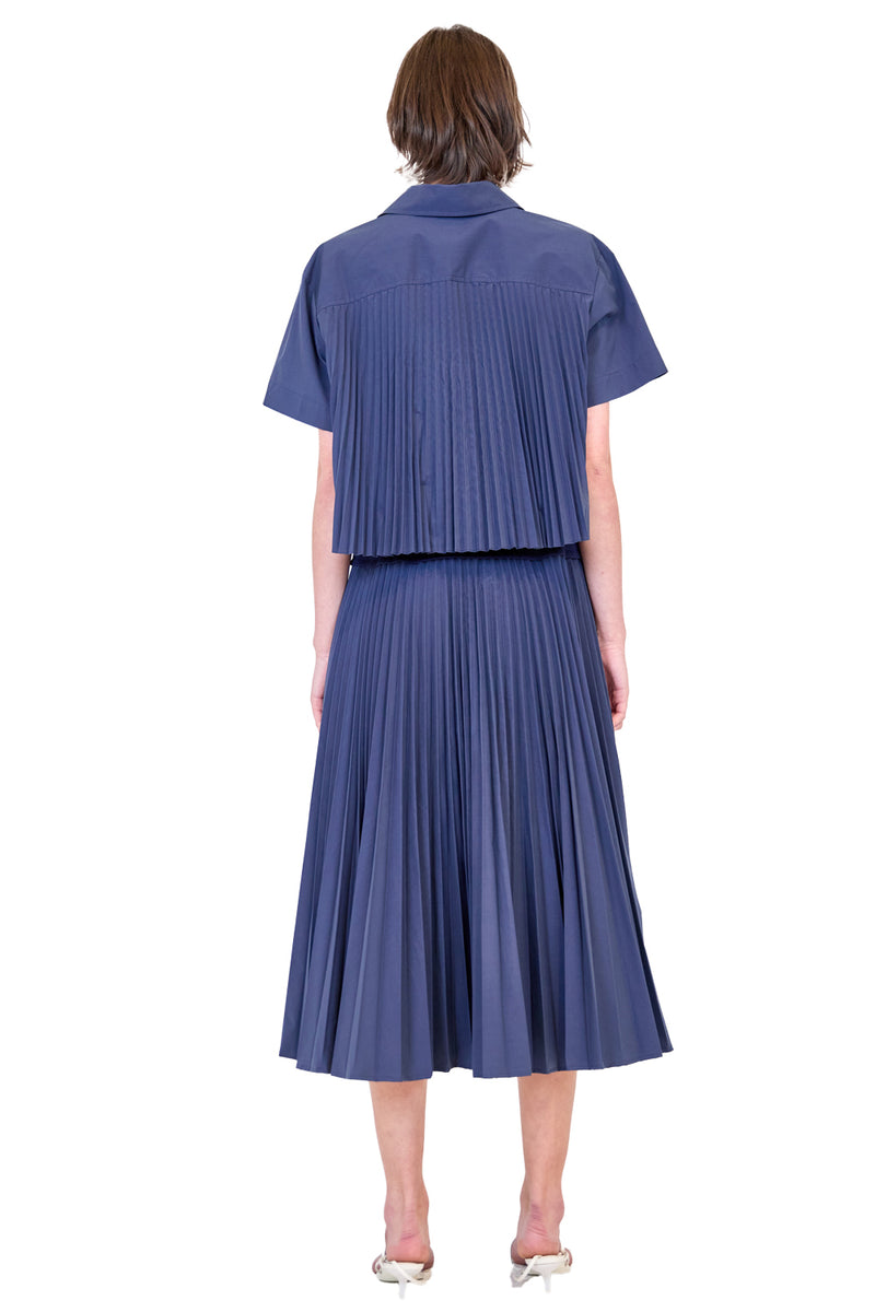 Stella Pleated Skirt with Knit Yoke in Midnight