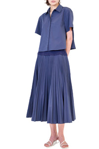 Stella Pleated Skirt with Knit Yoke in Midnight