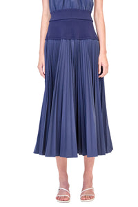 Stella Pleated Skirt with Knit Yoke in Midnight