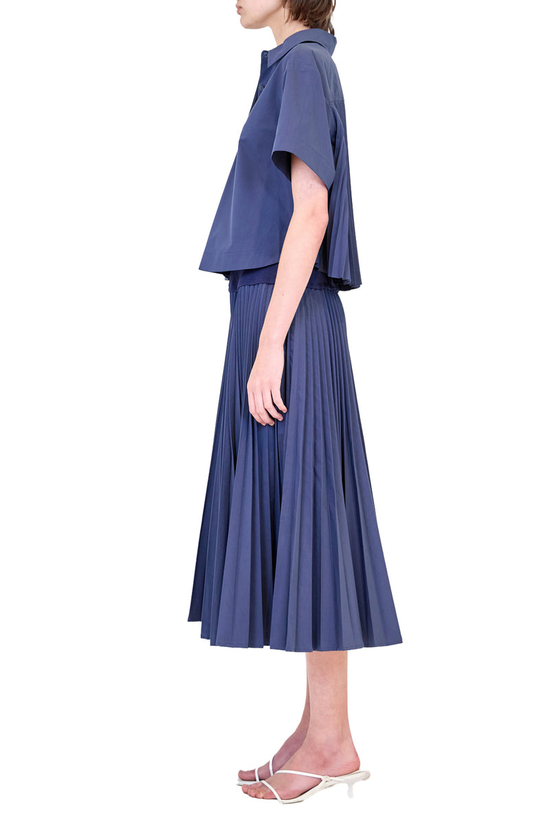 Stella Pleated Skirt with Knit Yoke in Midnight