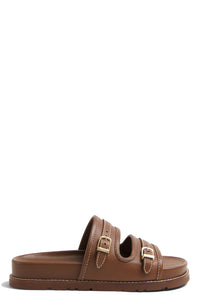 Aura Leather Pool Slide in Sequoia