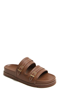 Aura Leather Pool Slide in Sequoia