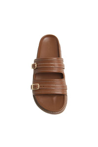 Aura Leather Pool Slide in Sequoia