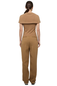 Yuki Cashmere Short Sleeve Cape Top in Camel