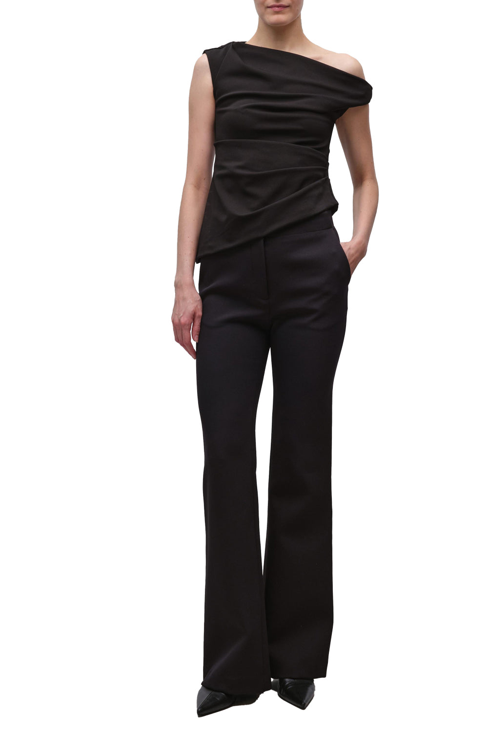 Zerra Draped Sleeveless Top in Black