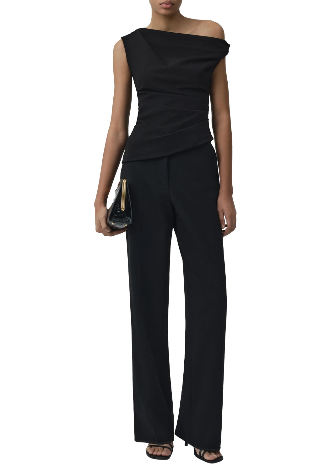 Zerra Draped Sleeveless Top in Black