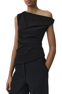 Zerra Draped Sleeveless Top in Black