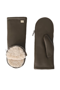 Betrice Faux Fur Lined Leather Mittens in Espresso
