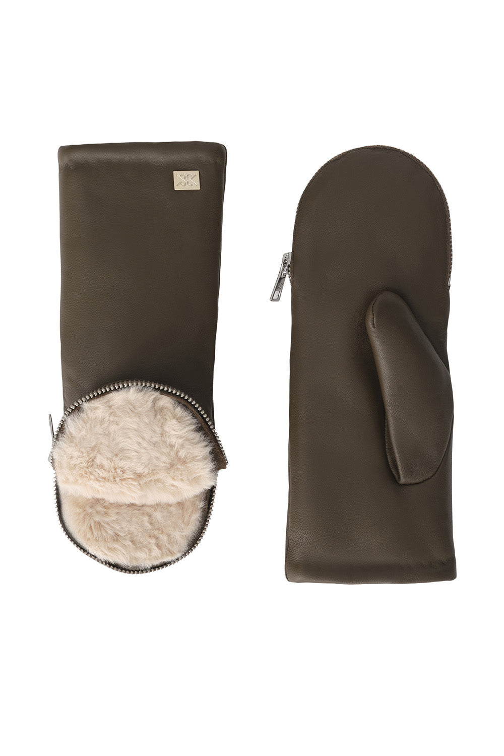Betrice Faux Fur Lined Leather Mittens in Espresso