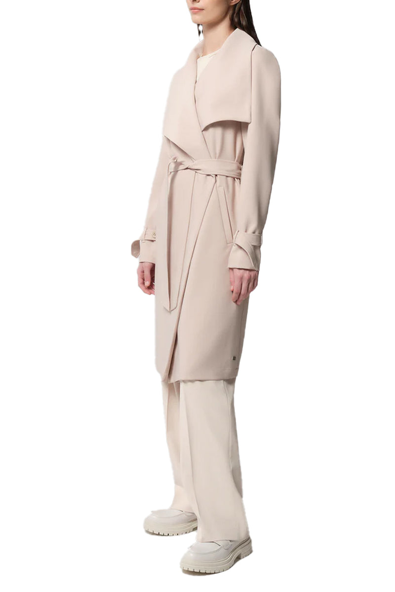 Olivia Relaxed-Fit Belted Trench With Cascade Collar in Mist