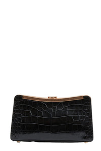 Solange Croc-Embossed Leather Clutch in Black