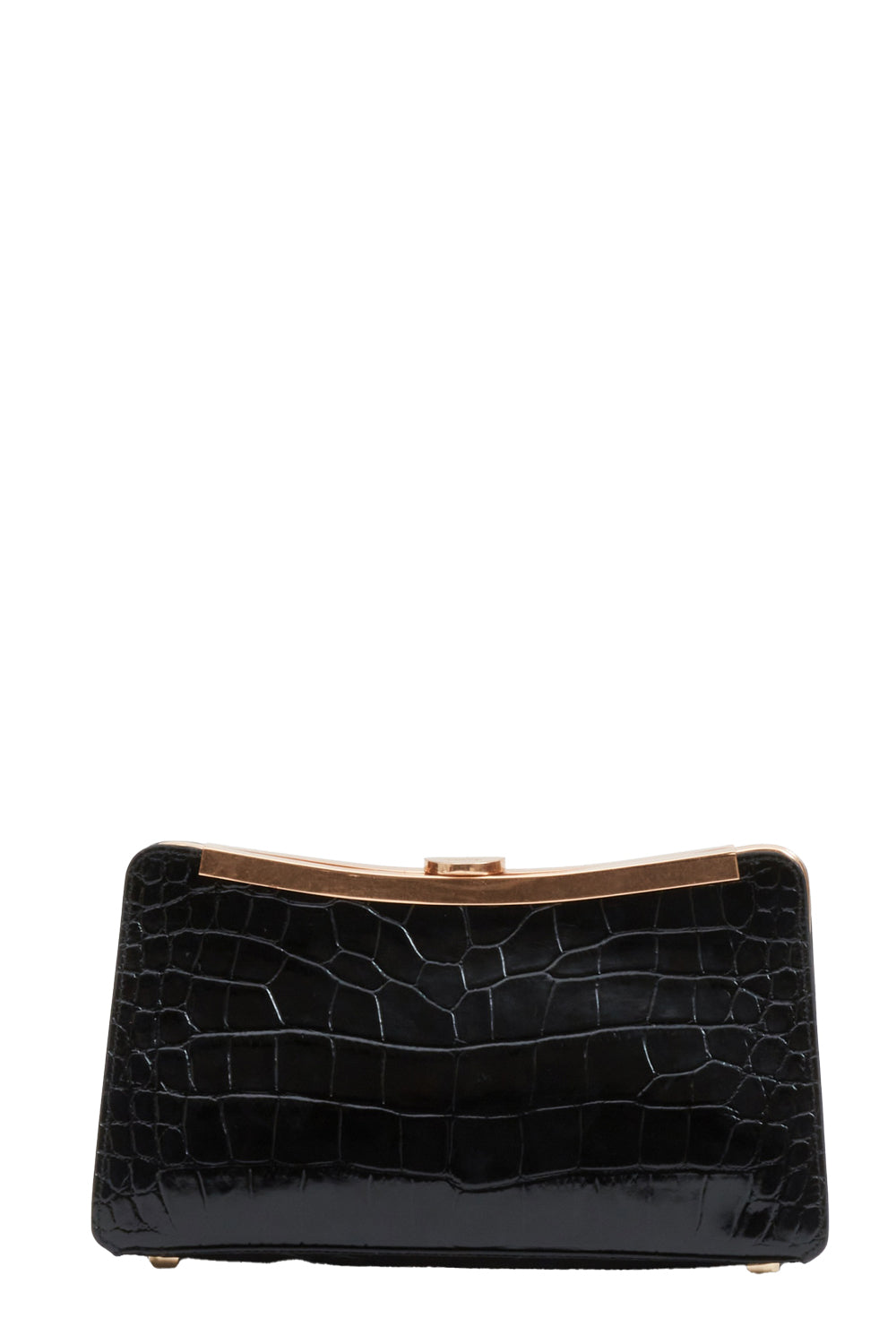 Solange Croc-Embossed Leather Clutch in Black