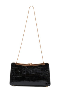 Solange Croc-Embossed Leather Clutch in Black