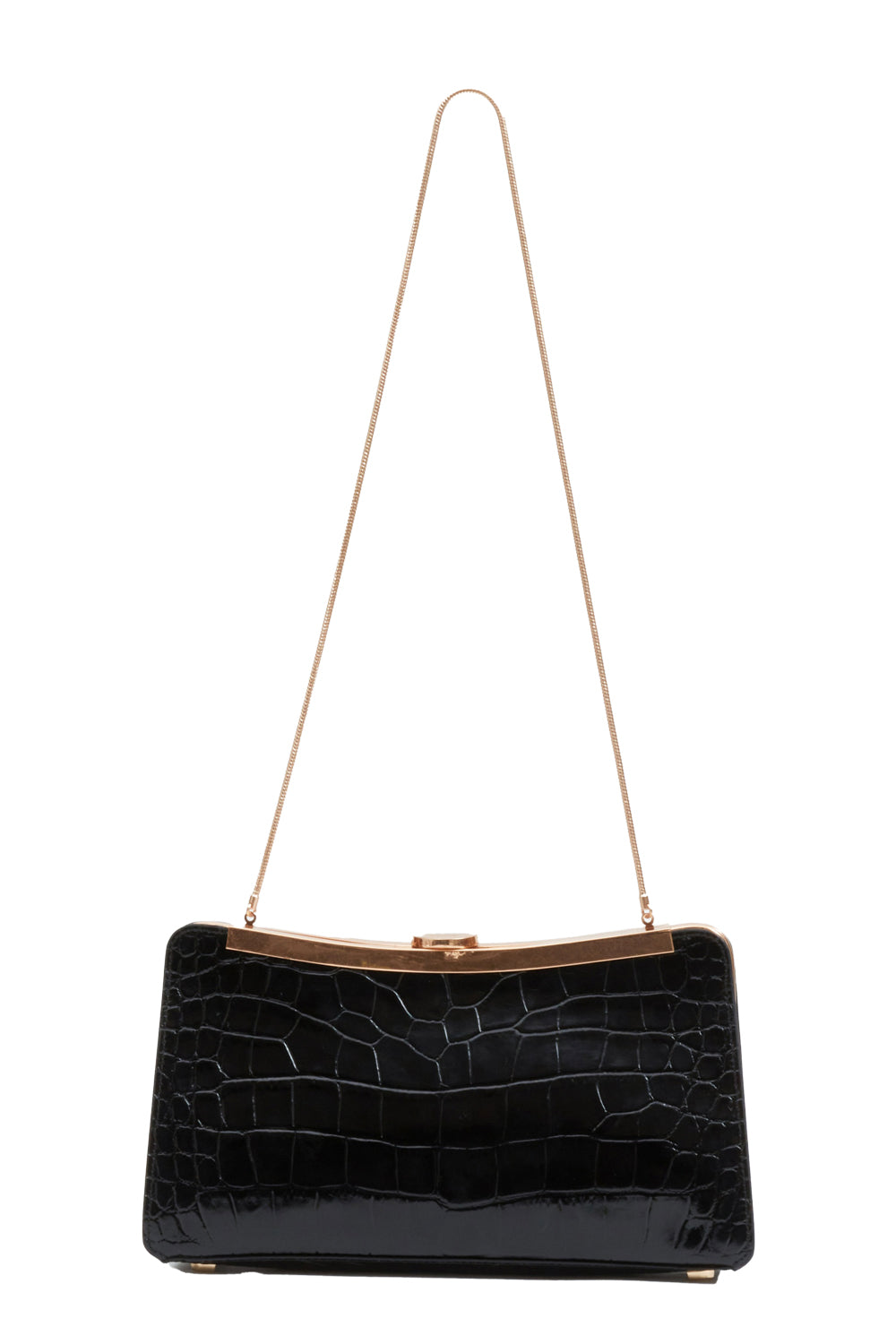 Solange Croc-Embossed Leather Clutch in Black