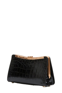 Solange Croc-Embossed Leather Clutch in Black
