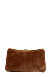 Solange Shearling Clutch in Caramel