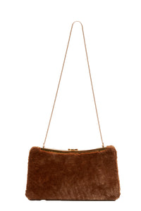 Solange Shearling Clutch in Caramel