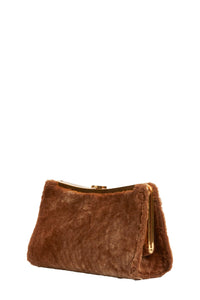 Solange Shearling Clutch in Caramel