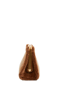 Solange Shearling Clutch in Caramel