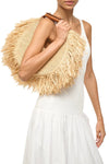 Moon Raffia Tote Bag in Natural Fringe