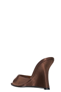 Brigitte High Wedge Mule in Espresso Satin