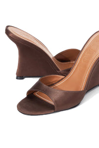 Brigitte High Wedge Mule in Espresso Satin