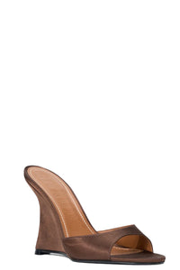 Brigitte High Wedge Mule in Espresso Satin