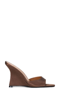 Brigitte High Wedge Mule in Espresso Satin